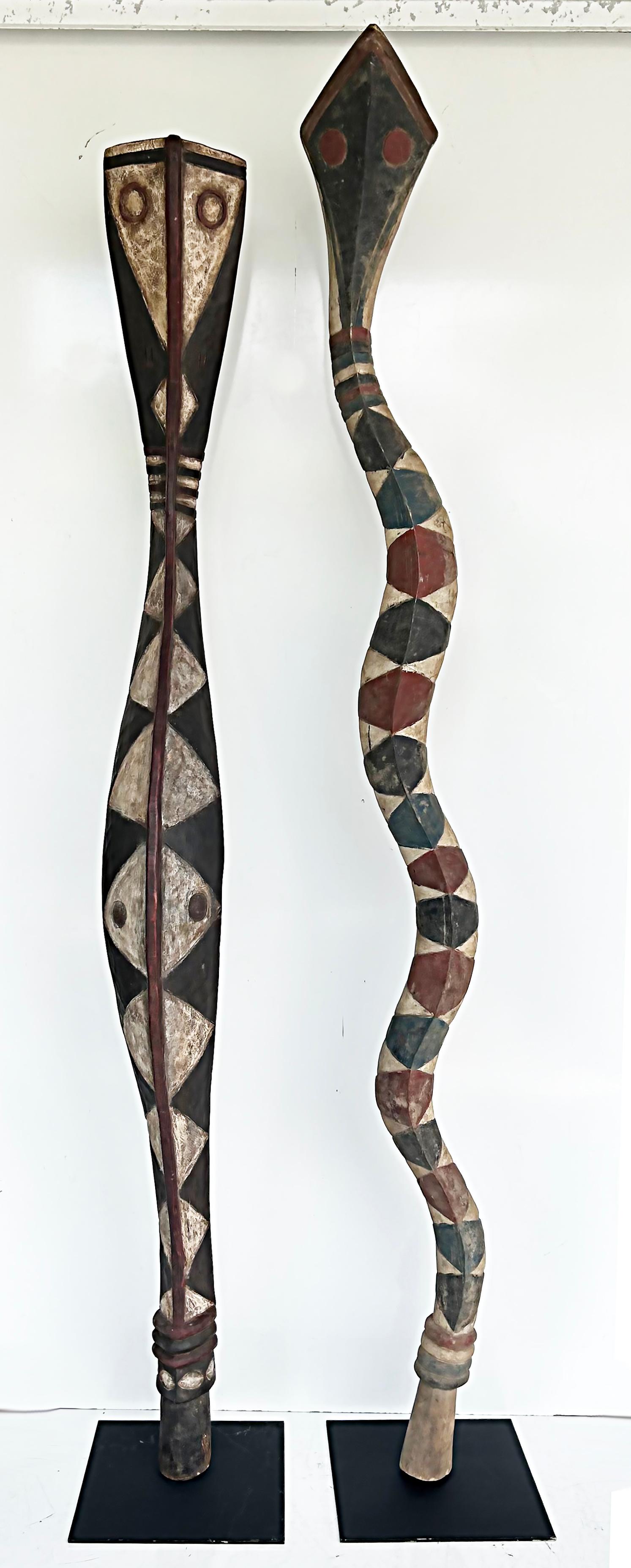 Western African, Guinea or Senegal Baga Serpent Sculptures on Custom Iron Stands In Good Condition For Sale In Miami, FL