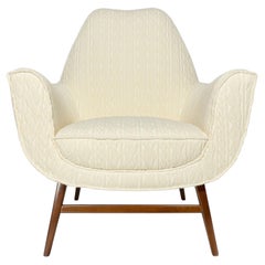 Mid-Century Modern white cotton fabric walnut Western armchair by InsidherLand