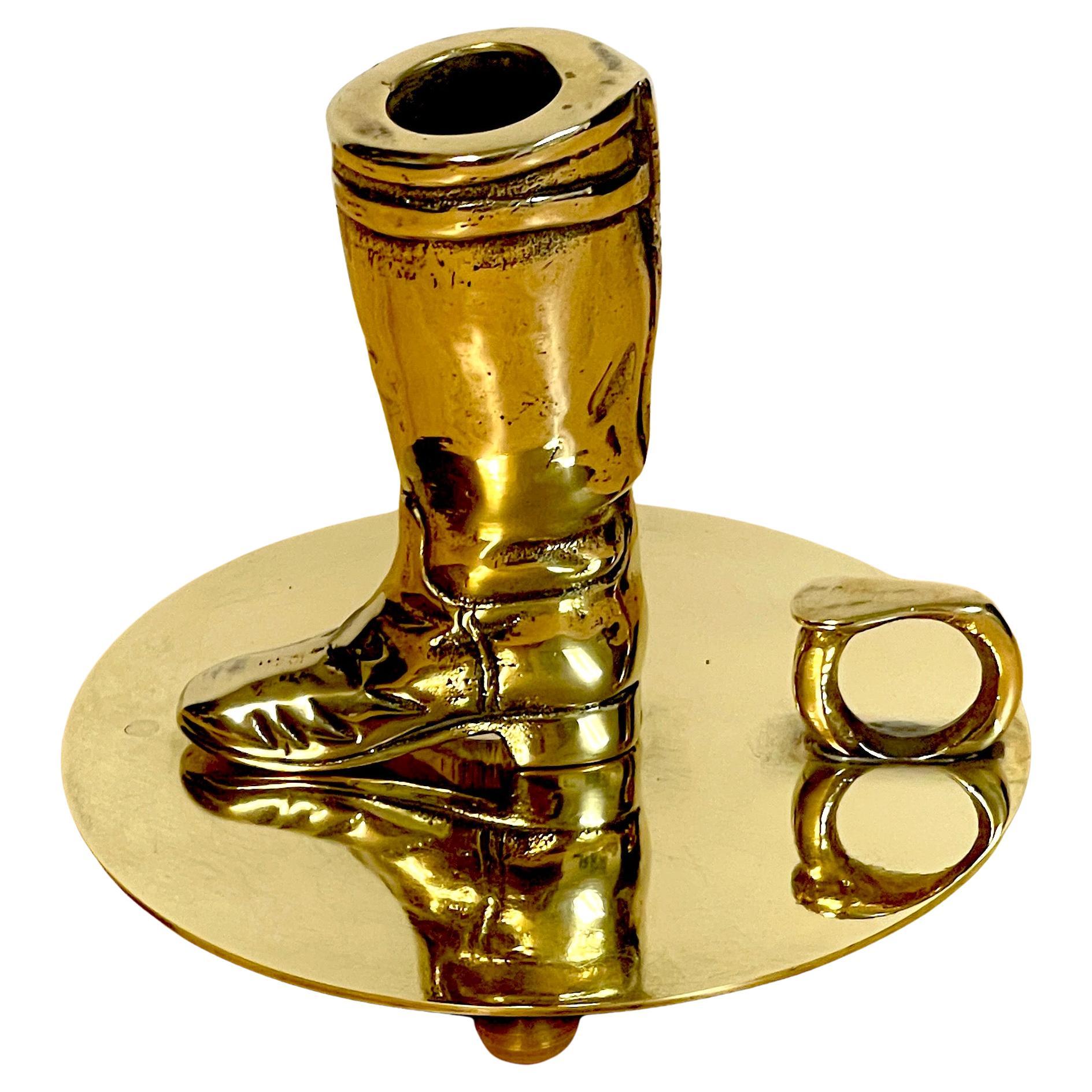 Cast Western Boot Motif Brass Chamberstick by Ralph Lauren For Sale
