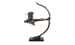 Western Bronze Sculpture Depicting an Indian with Bow, 20th Century.