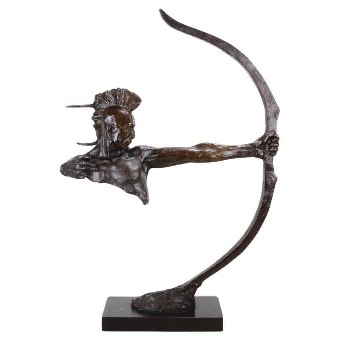 Western Bronze Sculpture Depicting an Indian with Bow, 20th Century.