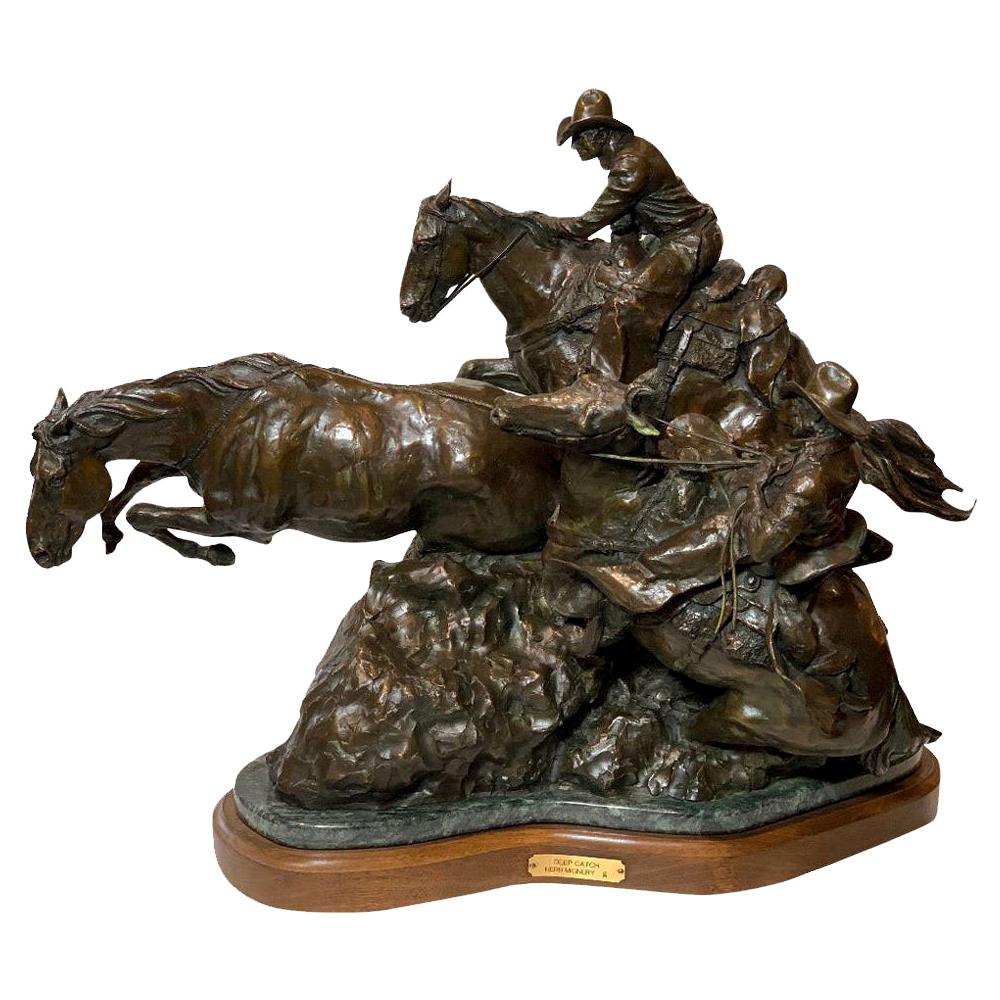 Western Bronze Titled "Deep Catch" by Herb Mignery For Sale