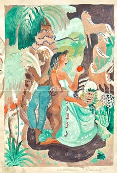 "Western Ceres, " Art Deco Painting with Goddess of Fertility and Agriculture