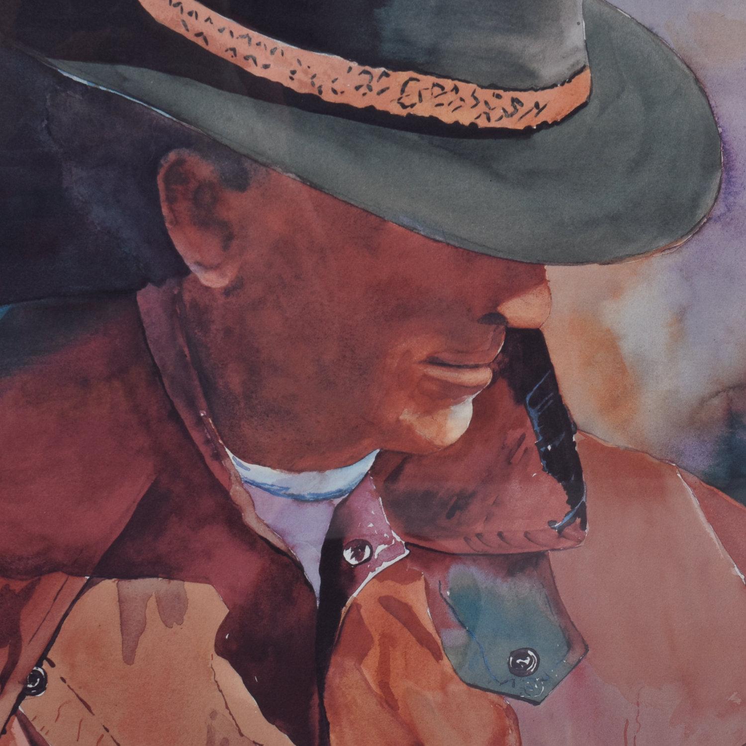 Western Cowboy- Rancher-Porträt mit geriffeltem Drahtstift, signierte Lithographie im Zustand „Hervorragend“ im Angebot in Chattanooga, TN