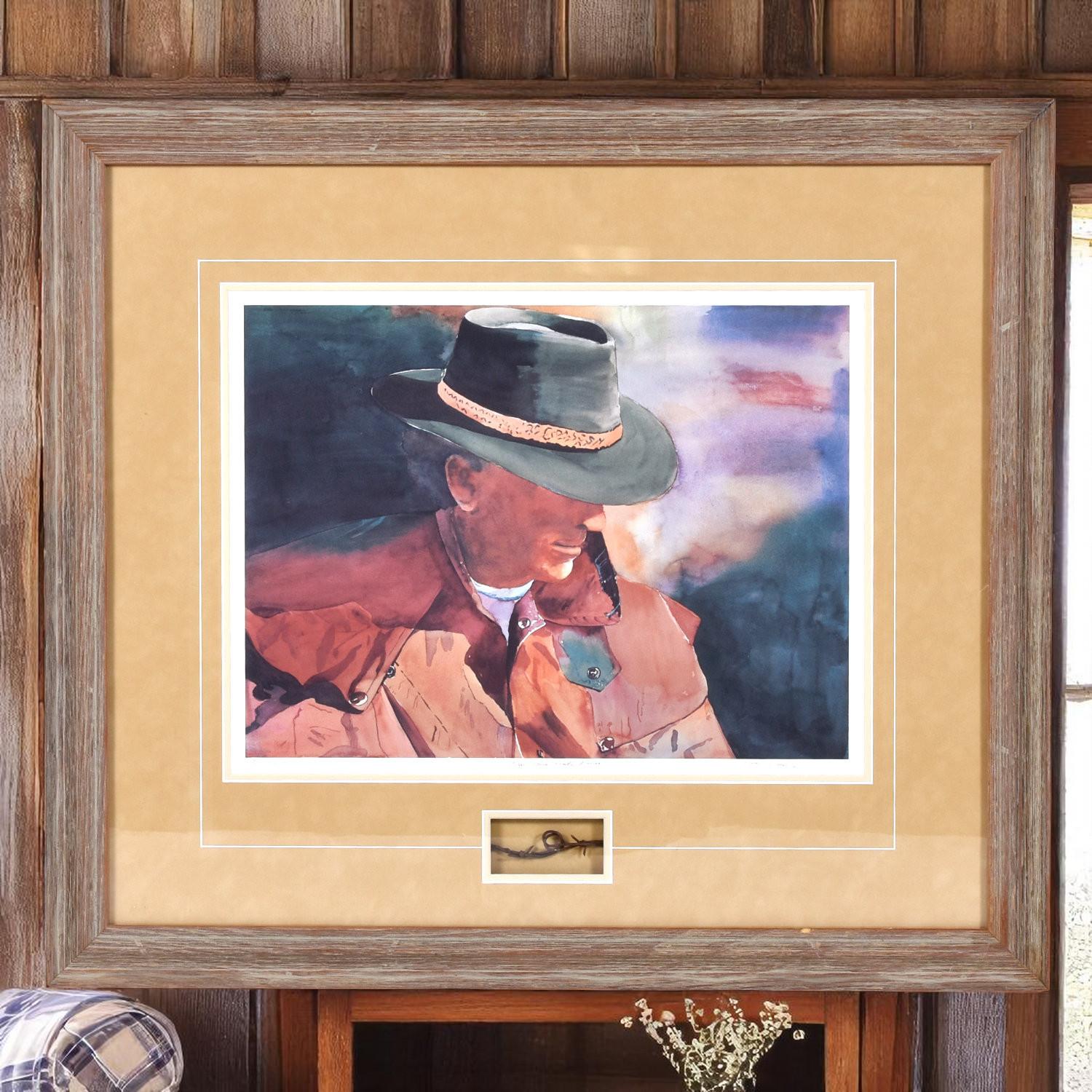 Western Cowboy- Rancher-Porträt mit geriffeltem Drahtstift, signierte Lithographie im Angebot 1