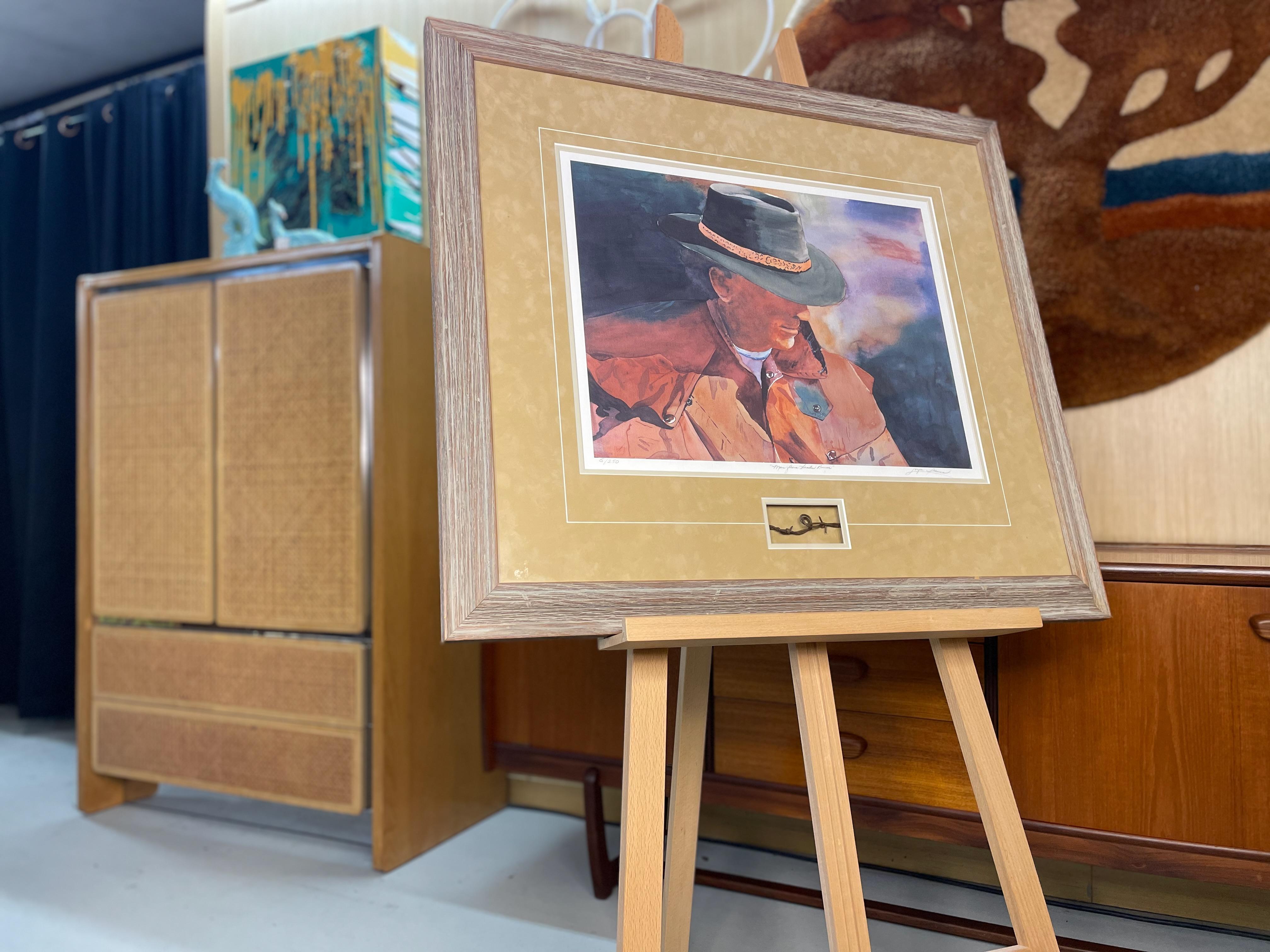 Western Cowboy- Rancher-Porträt mit geriffeltem Drahtstift, signierte Lithographie (21. Jahrhundert und zeitgenössisch) im Angebot