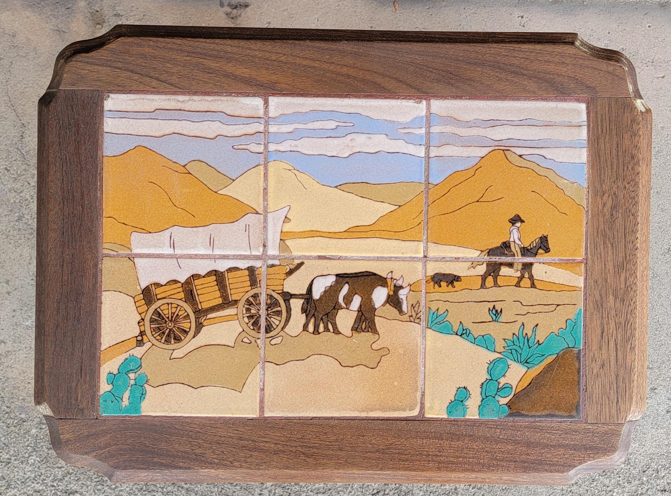 American Western Cowboy Tile Top Side Table by Taylor Tile, circa. 1930's For Sale