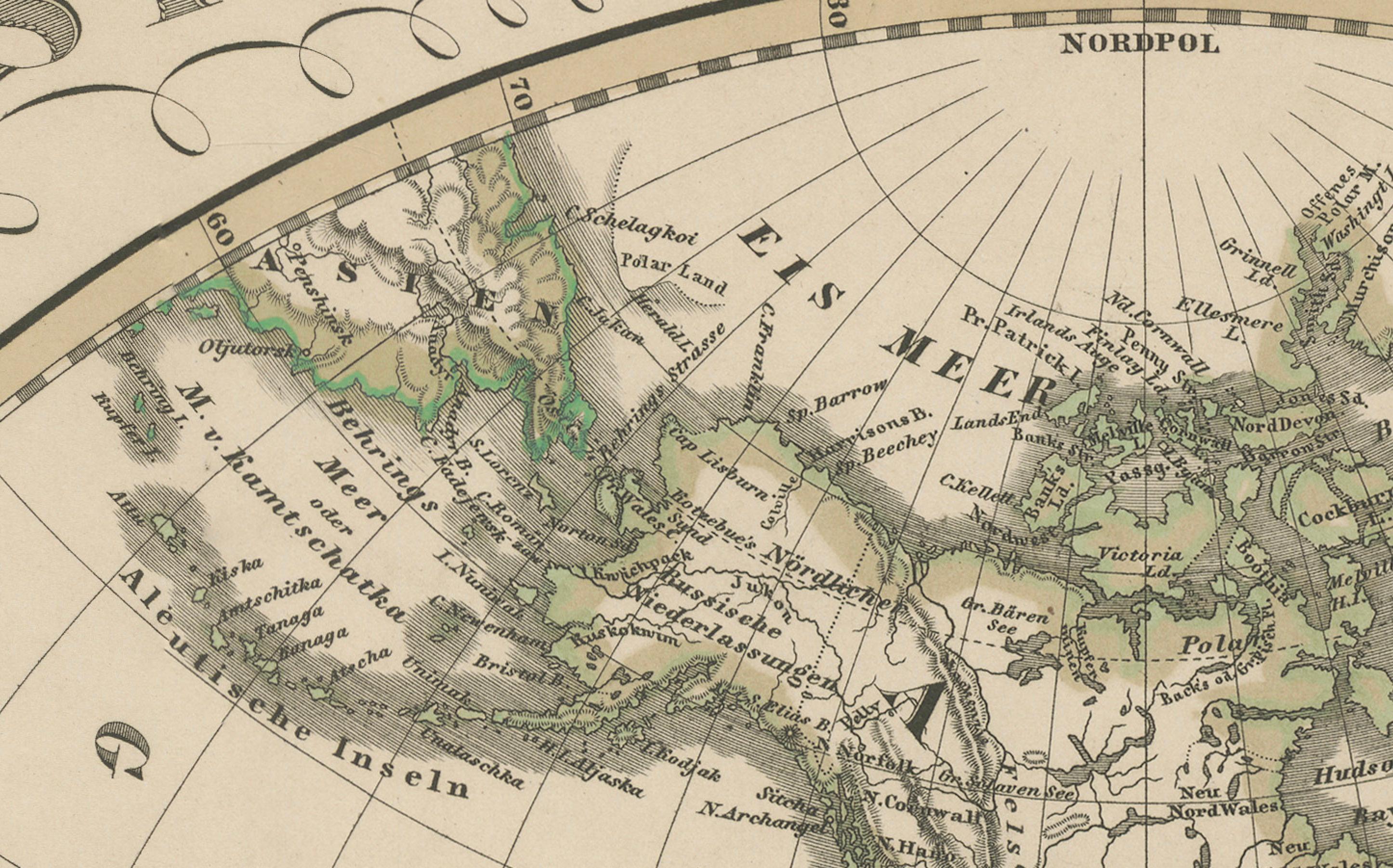 Mappe dell'emisfero occidentale e orientale - Incisioni del doppio emisfero 1857 in vendita 4