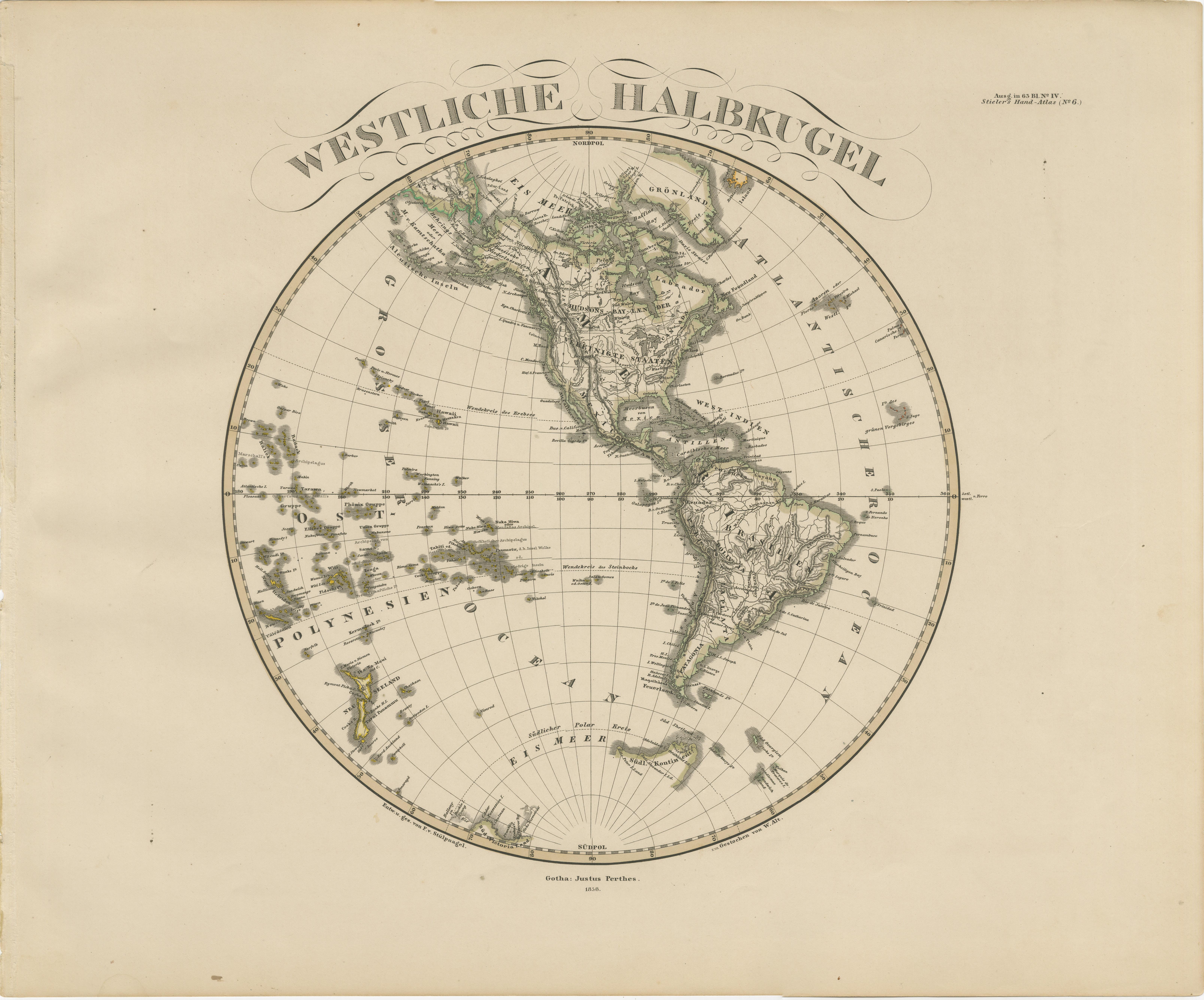 Mappe dell'emisfero occidentale e orientale - Incisioni del doppio emisfero 1857

Queste bellissime stampe antiche mostrano due mappe emisferiche complementari intitolate 