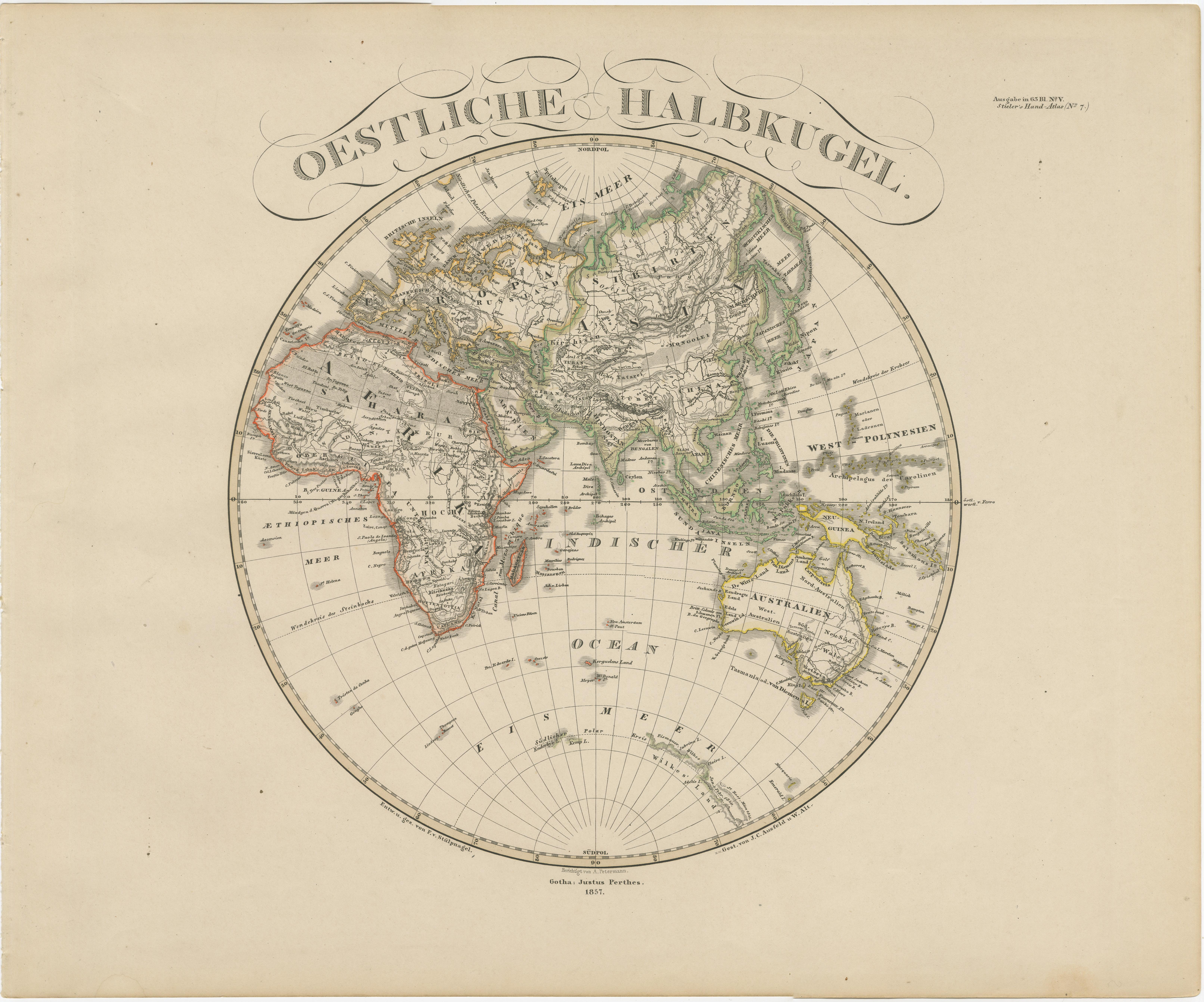 Tedesco Mappe dell'emisfero occidentale e orientale - Incisioni del doppio emisfero 1857 in vendita
