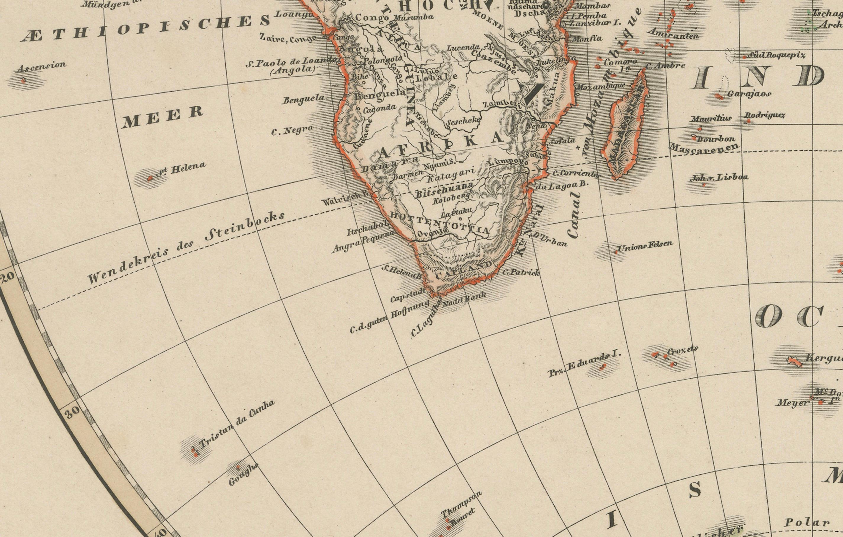 Inciso Mappe dell'emisfero occidentale e orientale - Incisioni del doppio emisfero 1857 in vendita