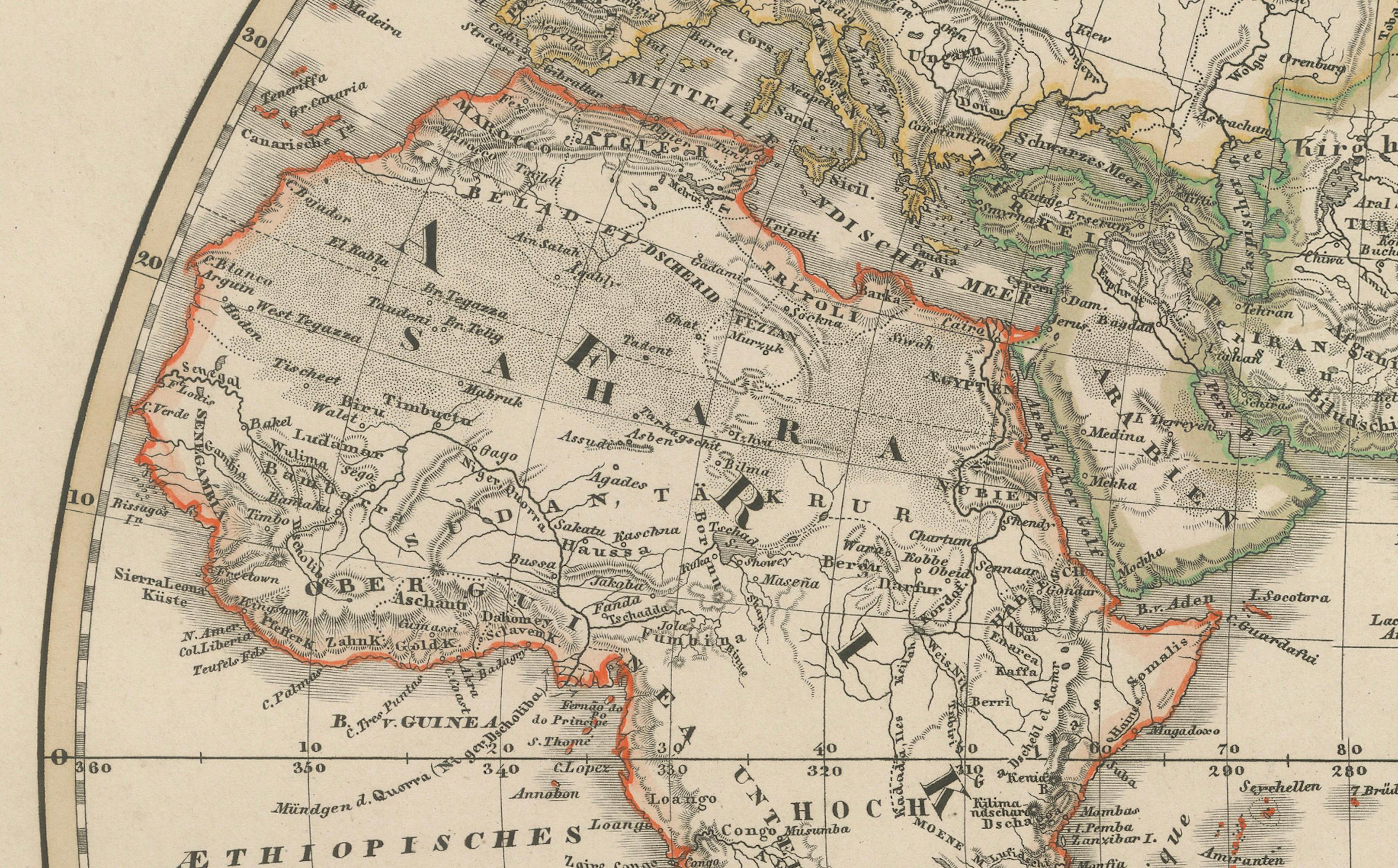 Mappe dell'emisfero occidentale e orientale - Incisioni del doppio emisfero 1857 In condizioni buone in vendita a Langweer, NL