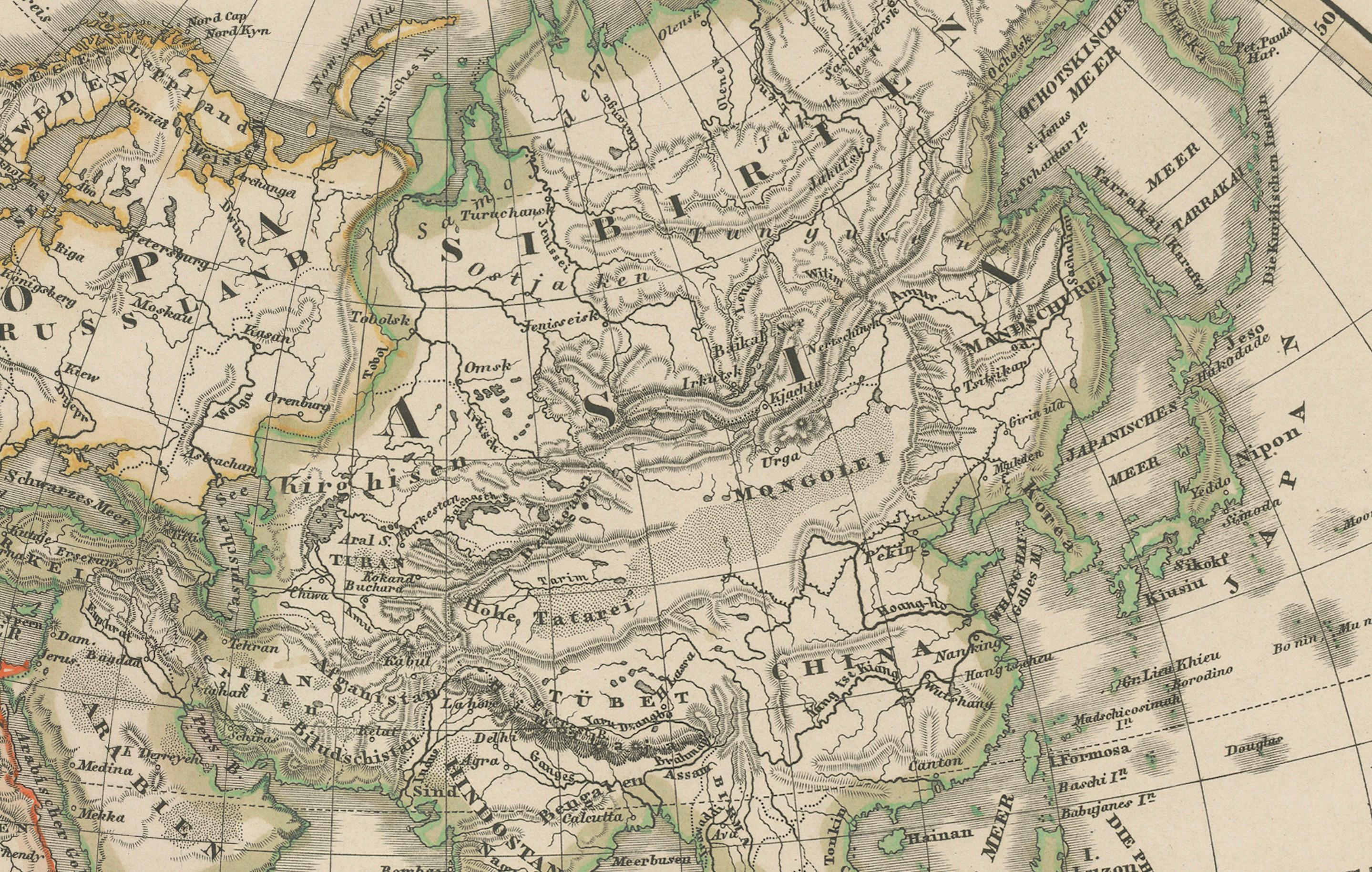 XIX secolo Mappe dell'emisfero occidentale e orientale - Incisioni del doppio emisfero 1857 in vendita