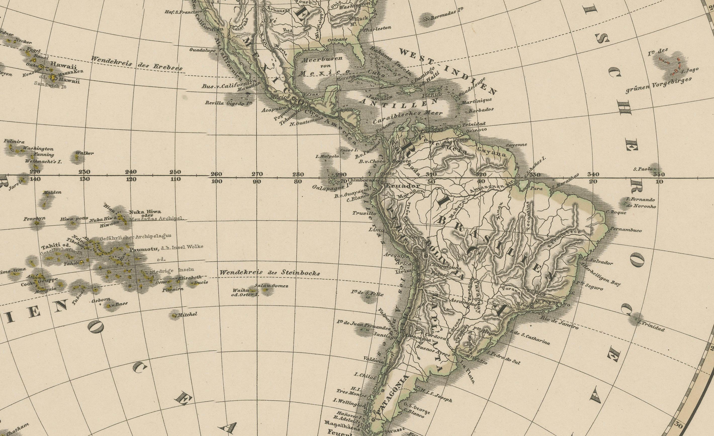 Mappe dell'emisfero occidentale e orientale - Incisioni del doppio emisfero 1857 in vendita 1