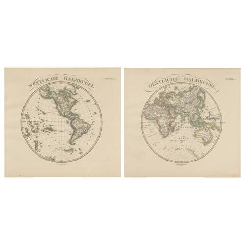 Western & Eastern Hemisphere Maps – World Double Hemisphere Engravings 1857