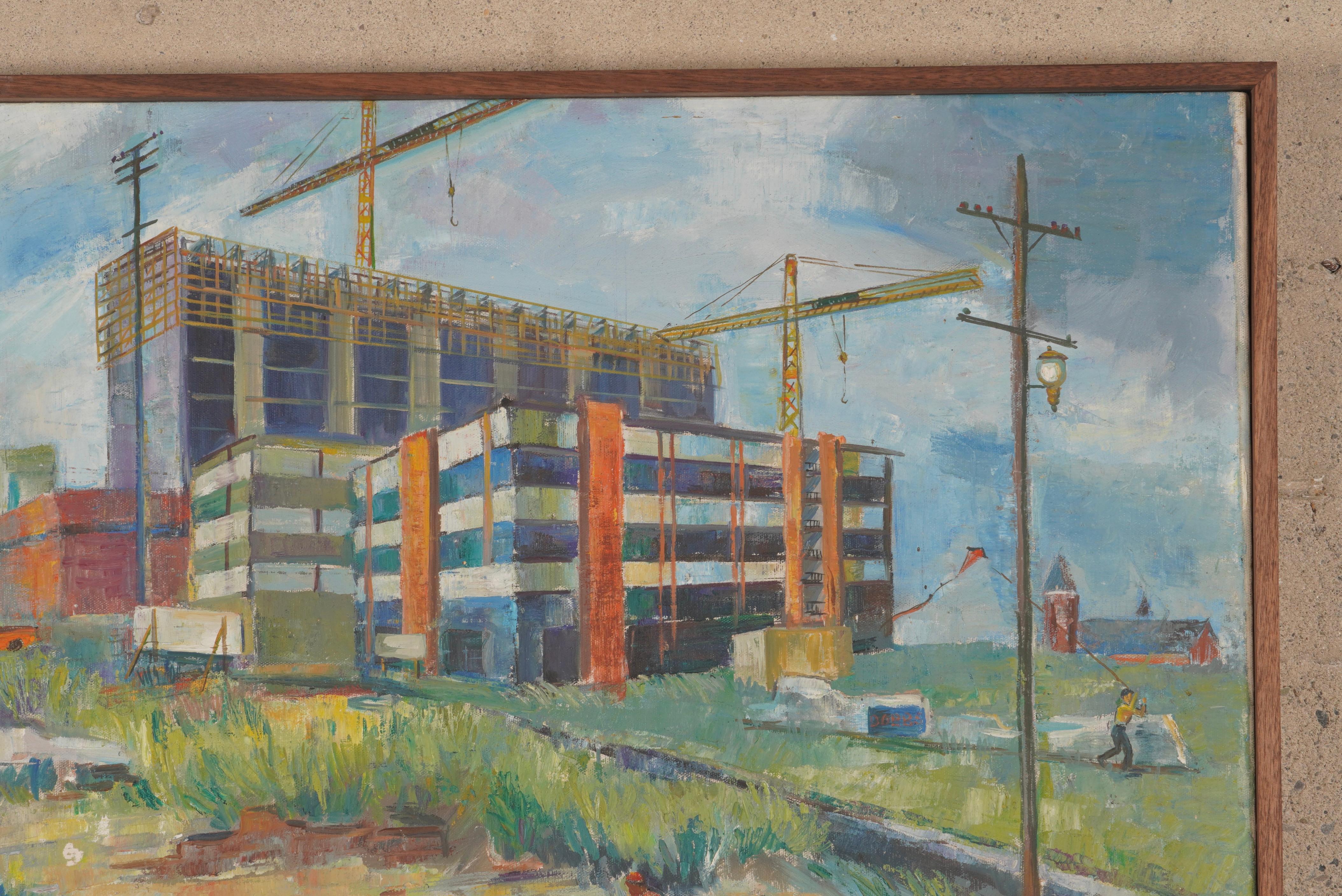 Dipinto a mano Quadro di costruzione di San Francisco in edizione occidentale di Teresa Allen, circa 1963
