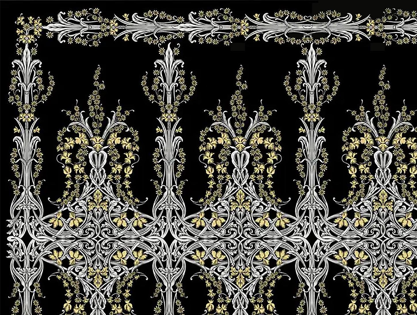 Western European Silk Tufted Area Rug, Black and Ornamental, Custom Order For Sale 1