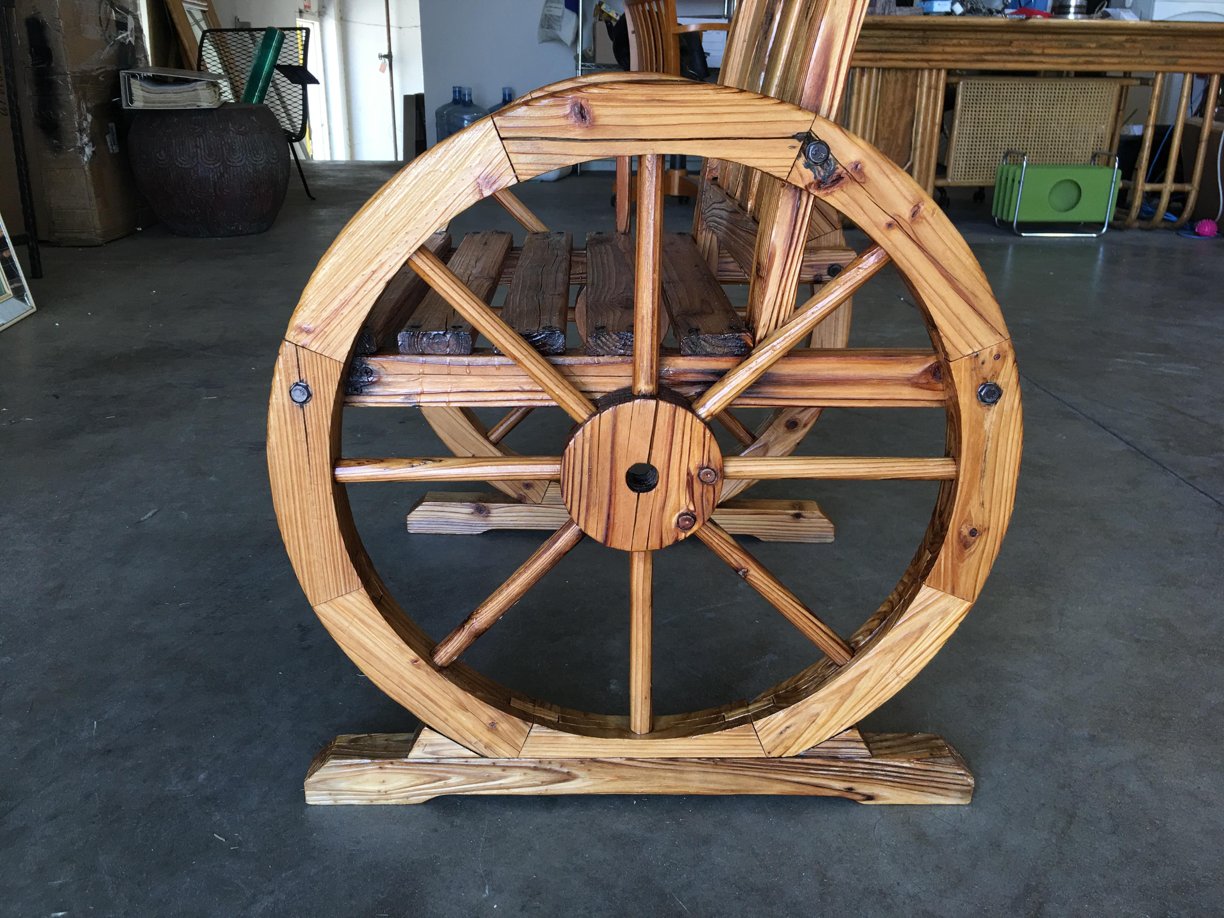 Reclaimed Wood Western Folk Art Wagon Wheel Table and Chairs Set, 1960 For Sale