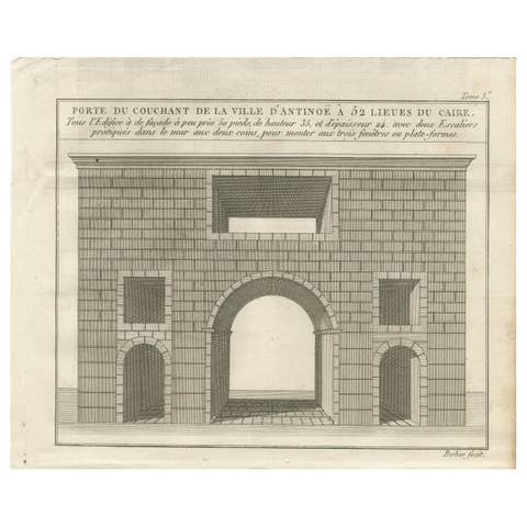 Western Gate of Antinoë, Egypt – Antique French Architectural Engraving, c.1790