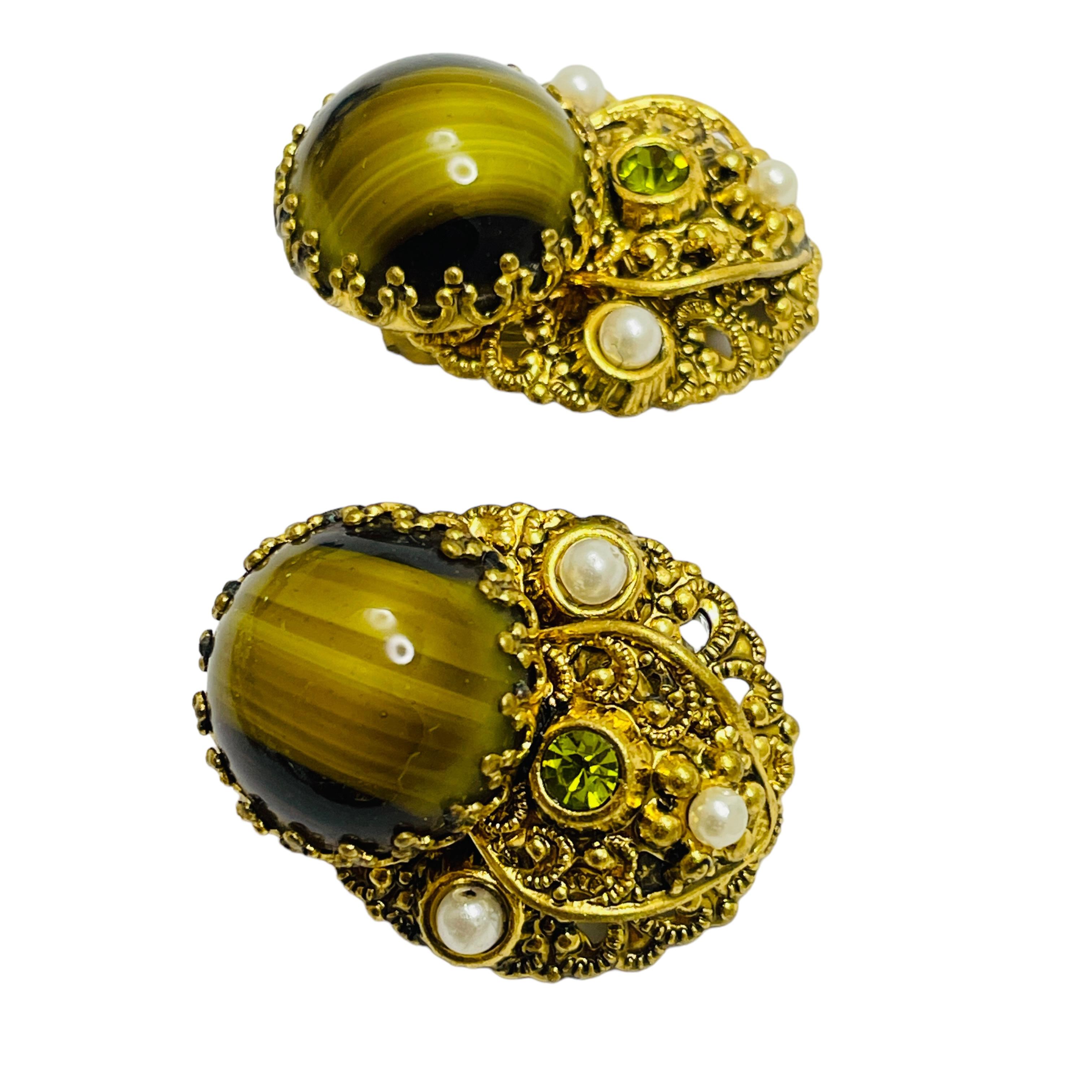 GERMANIA OCCIDENTALE firmato oro vetro pietre spilla orecchini designer set in vendita 1