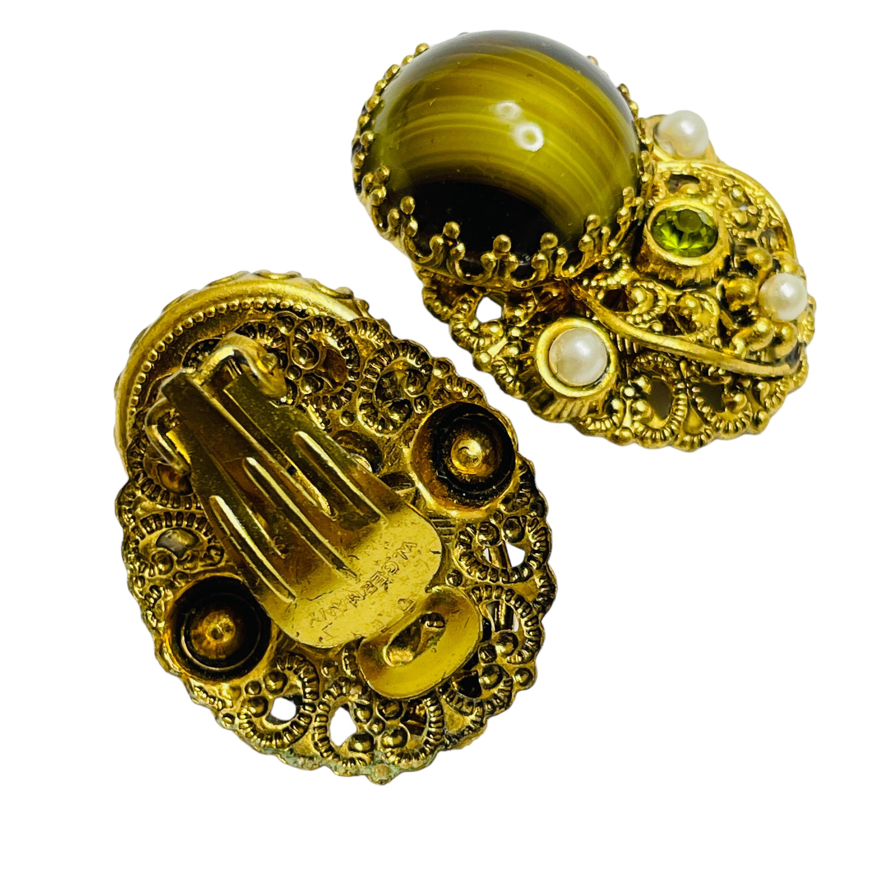 GERMANIA OCCIDENTALE firmato oro vetro pietre spilla orecchini designer set in vendita 2