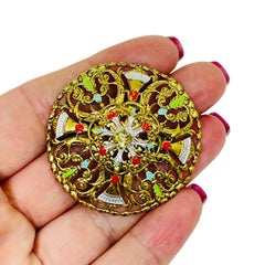 WESTERN GERMANY signed gold tone enamel designer brooch