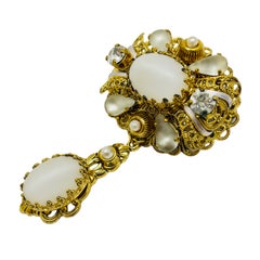 WESTERN GERMANY signed vintage gold tone glass opal dangle designer brooch