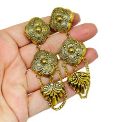 WESTERN GERMANY signed vintage gold tone light weight designer clip on earrings