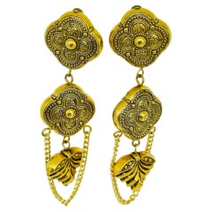 WESTERN GERMANY signed vintage gold tone light weight designer clip on earrings