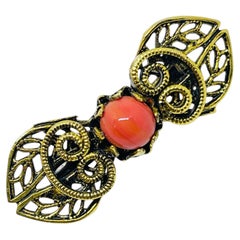 WESTERN GERMANY vintage gold tone coral glass designer small brooch