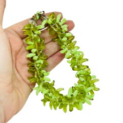 WESTERN GERMANY vintage gold tone glass green beaded 1960's designer necklace