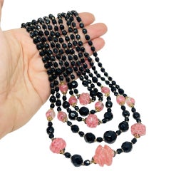 WESTERN GERMANY vintage gold tone pink black art glass beads designer necklace