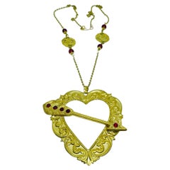 WESTERN GERMANY vintage gold tone red rhinestone heart pendant designer necklace