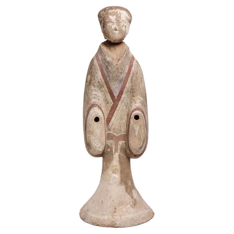 Western Han Painted Grey Earthenware Standing Female Tomb Figure