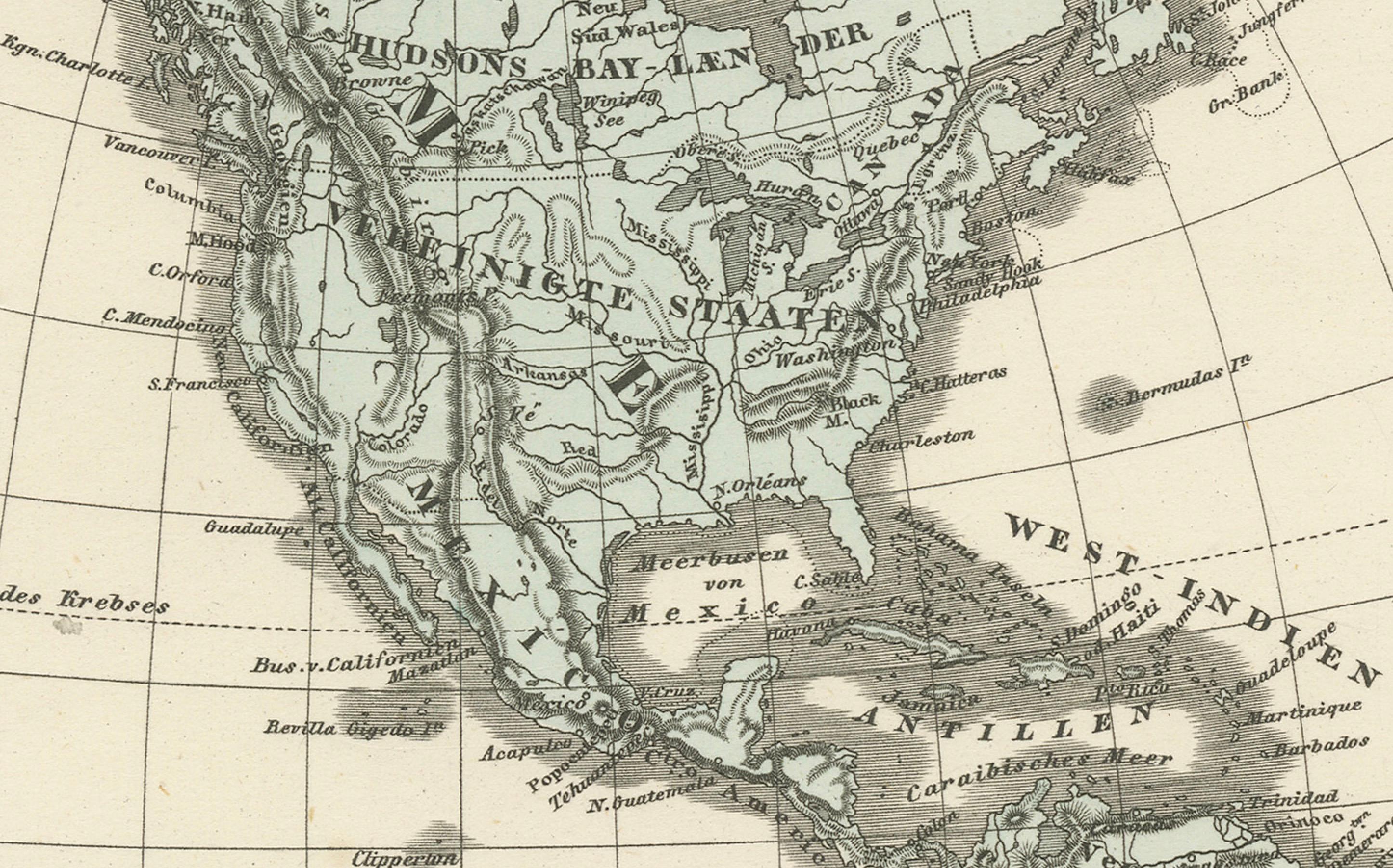 Emisfero occidentale - Edizione del 1876 di Adolf Stieler, Editore Justus Perthes In condizioni buone in vendita a Langweer, NL