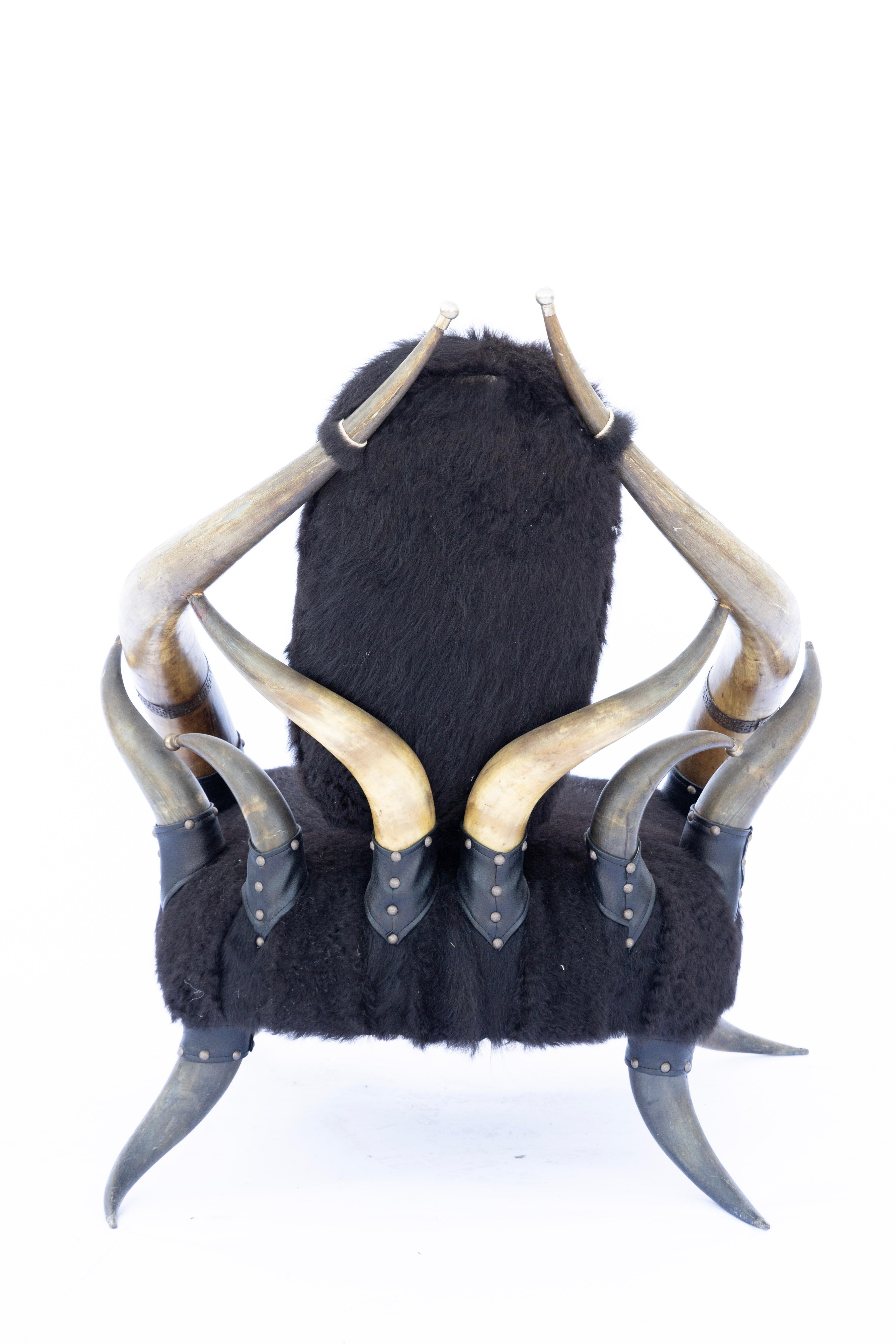 Late Victorian Western Horn Frame Leather & Cowhide Chair after  Wenzel Friedrich