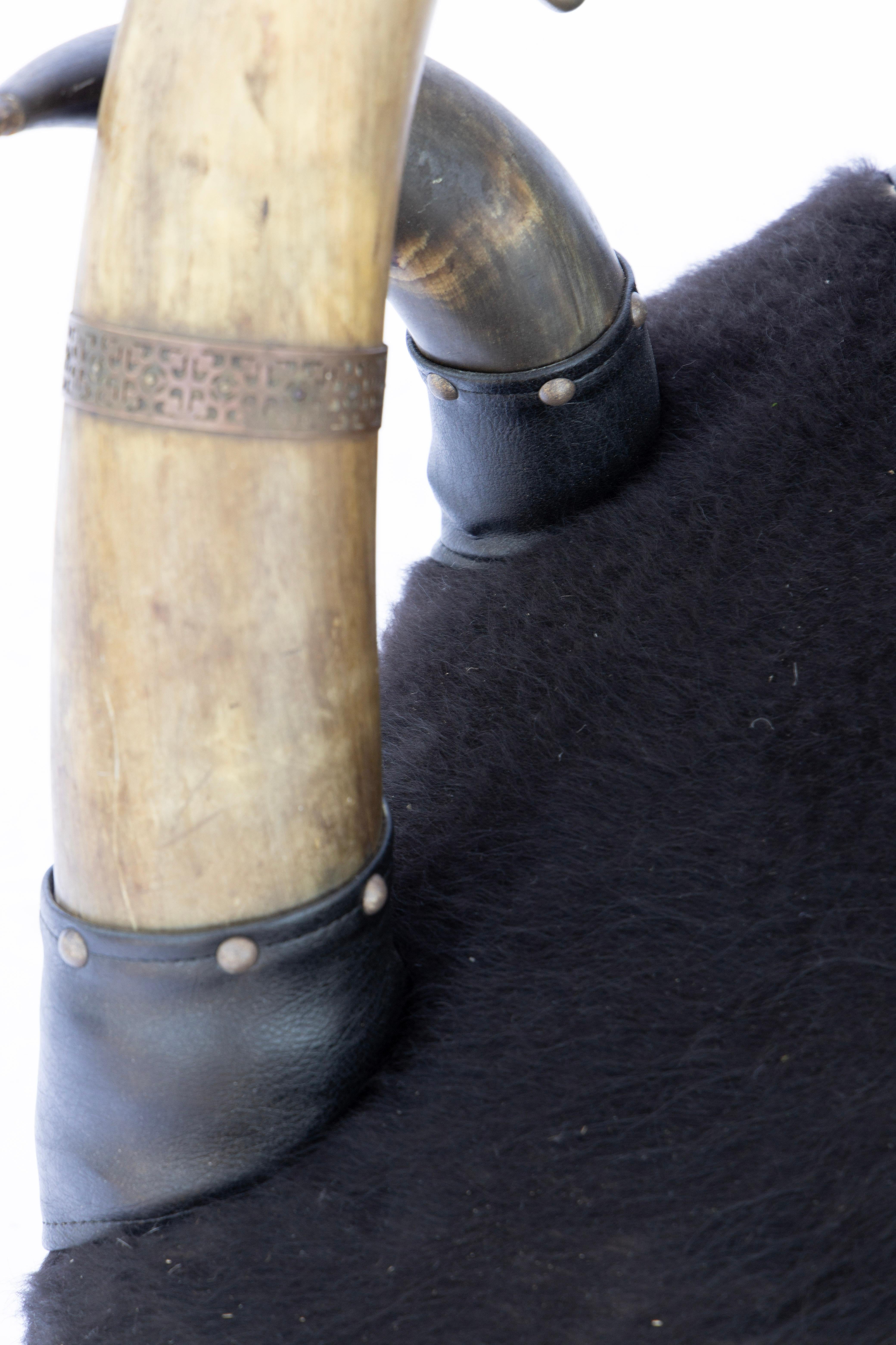 Western Horn Frame Leather & Cowhide Chair after  Wenzel Friedrich 1
