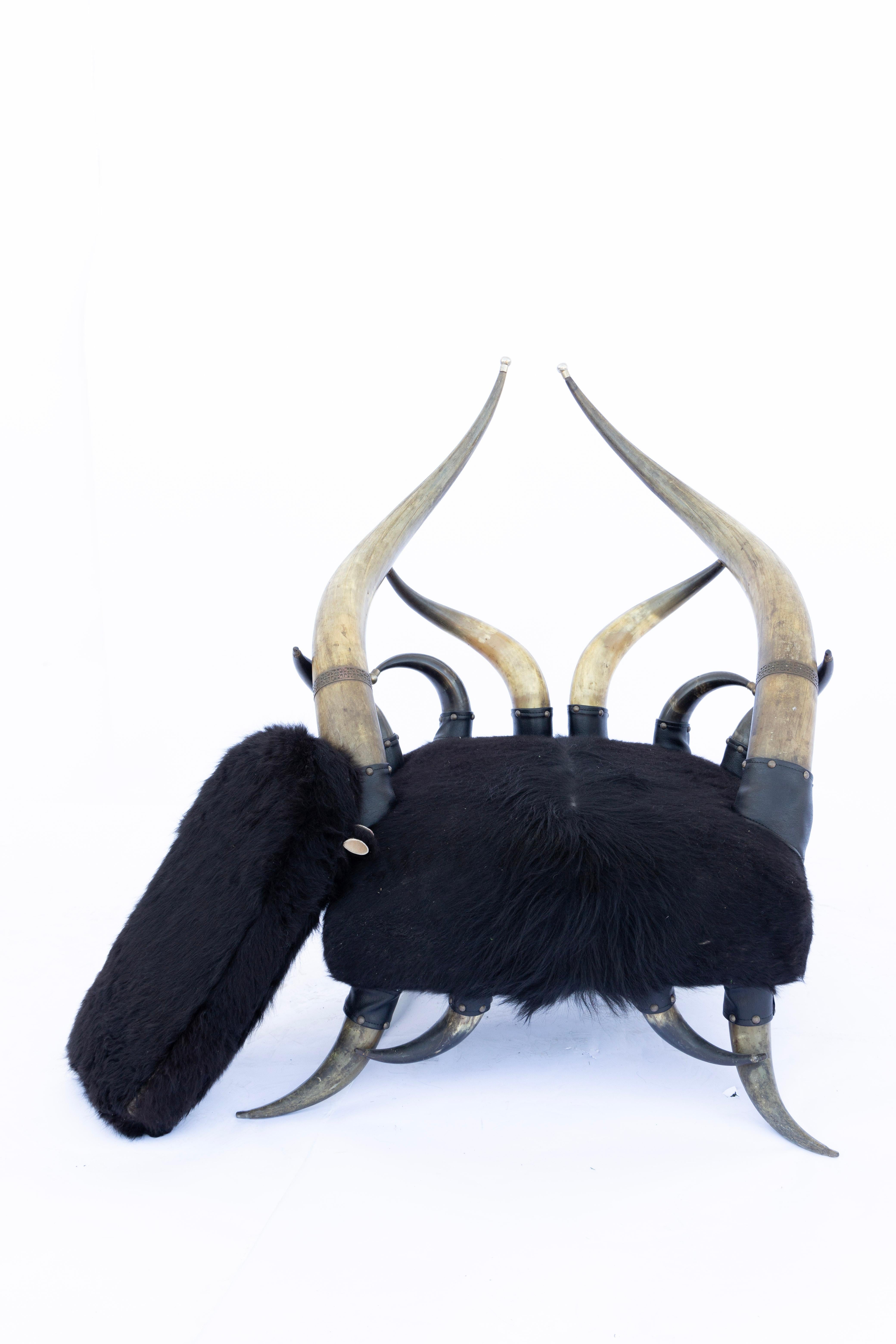 Western Horn Frame Leather & Cowhide Chair after  Wenzel Friedrich 2