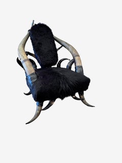 Western Horn Frame Leather & Cowhide Chair after  Wenzel Friedrich