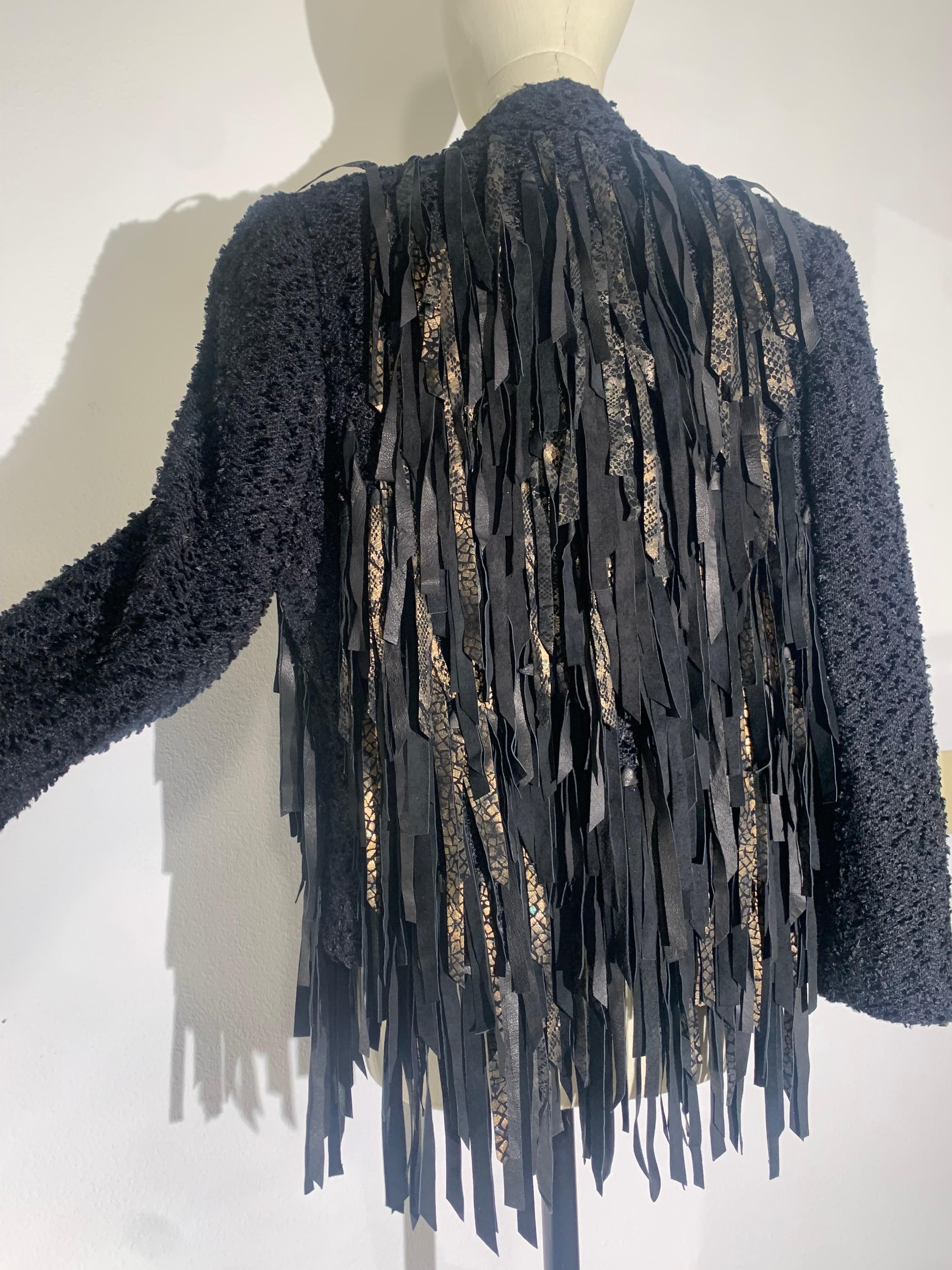 Western-Inspired Art-To-Wear Handwoven Black Boucle & Suede Fringed Jacket  For Sale 7