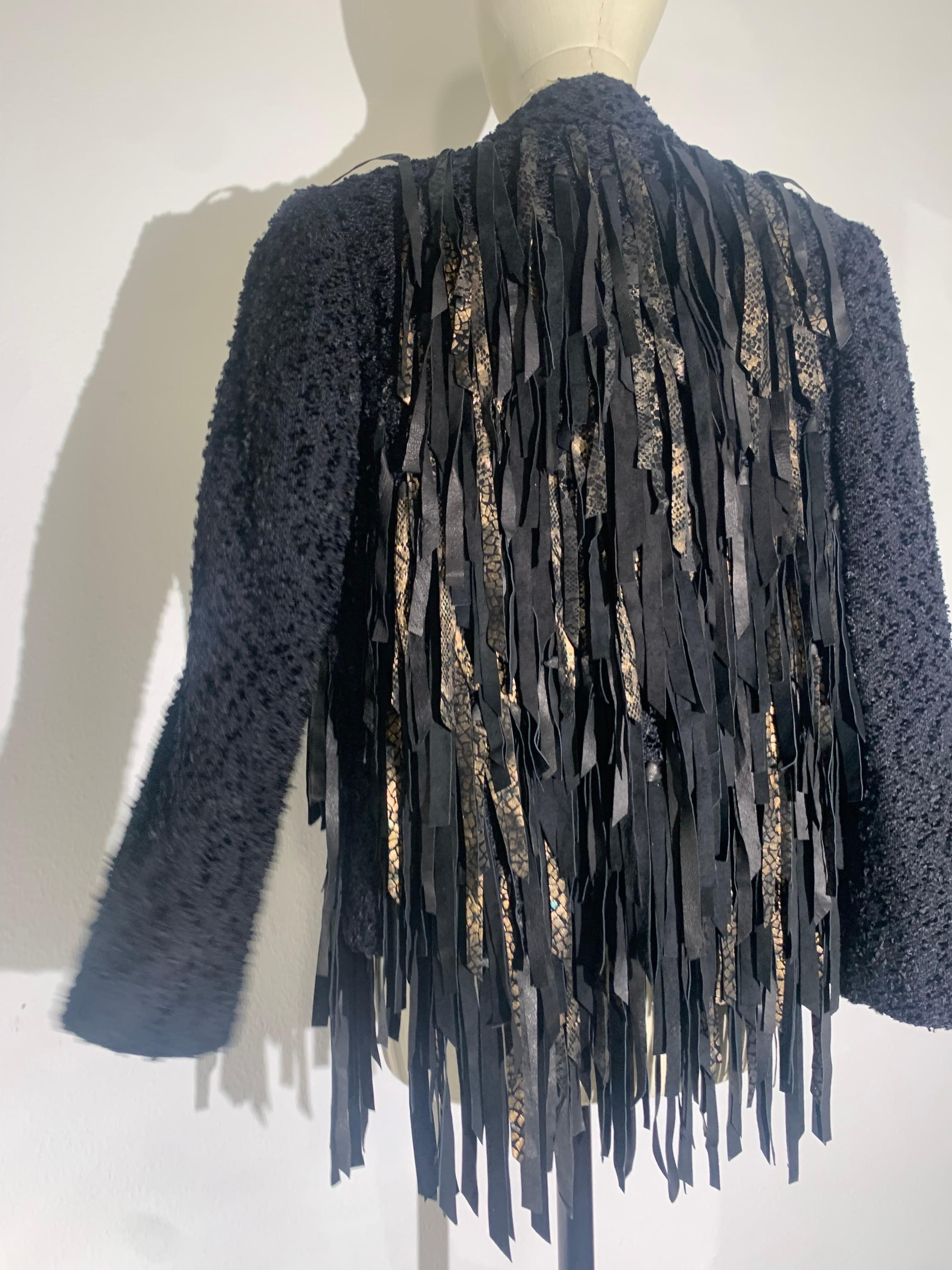 Western-Inspired Art-To-Wear Handwoven Black Boucle & Suede Fringed Jacket  For Sale 8