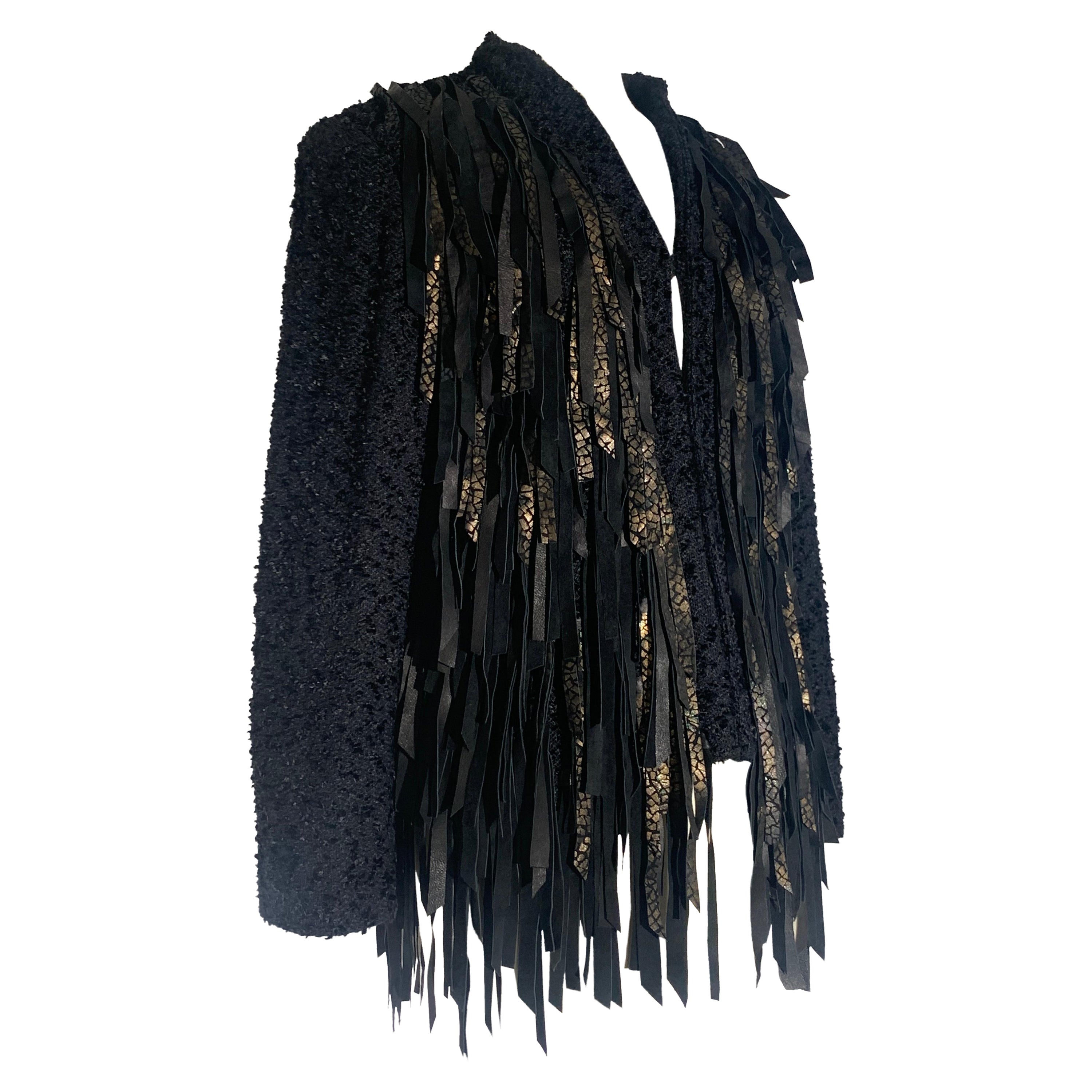 Art-To-Wear tissé à la main en boucle noire et daim à franges d'inspiration occidentale