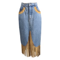 Western Inspired Denim Fringed Skirt