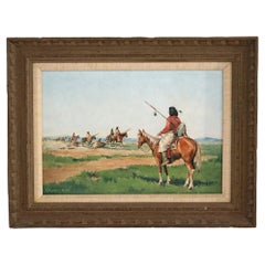Western Landscape Painting with Indians on Horseback by Charles Nett, 20th C