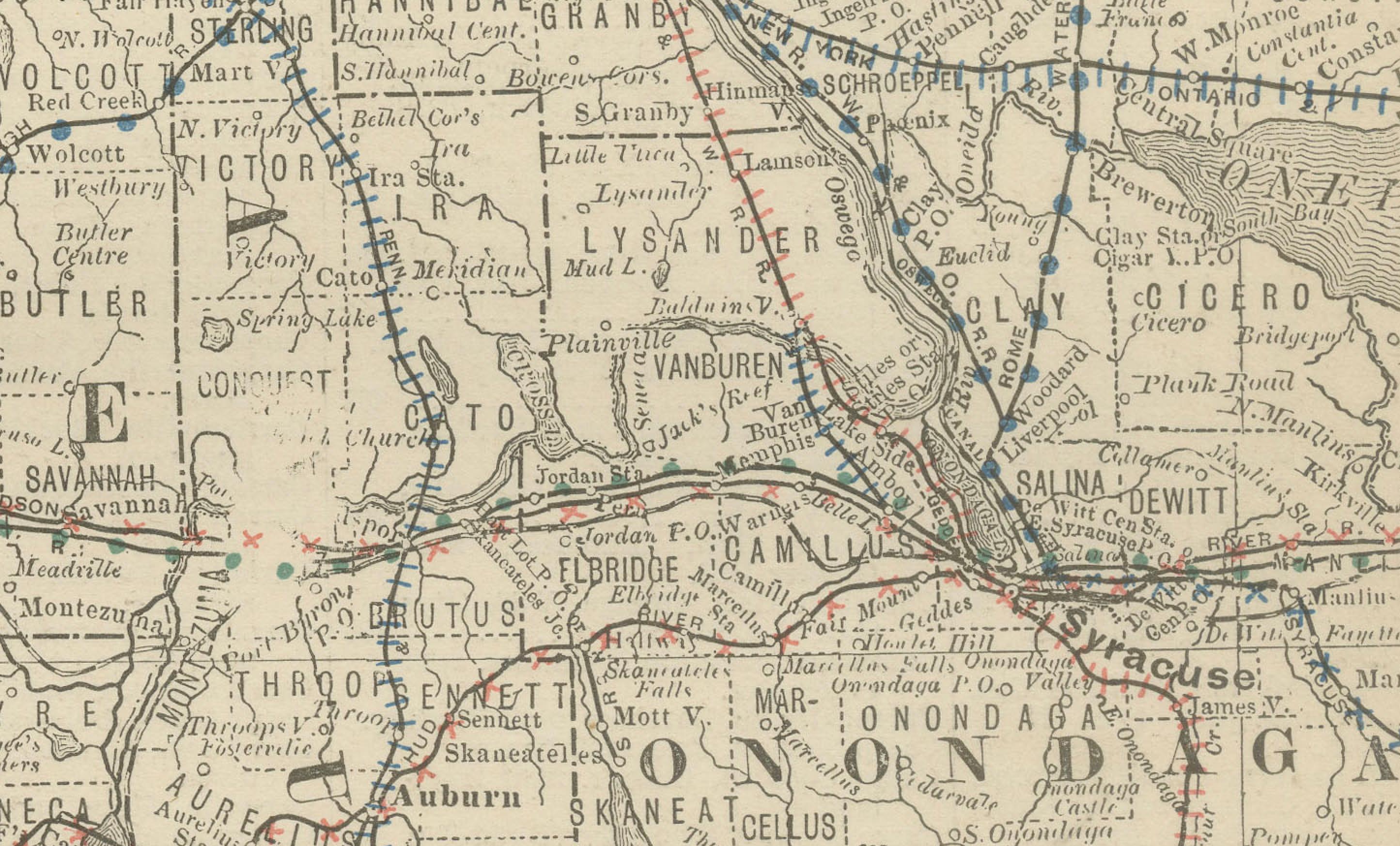 Carta geografica antica del New York occidentale - Rand McNally, circa 1888

Questa mappa antica della zona occidentale di New York è stata pubblicata da Rand, McNally & Co. intorno al 1888. Presenta una visione dettagliata della regione che si