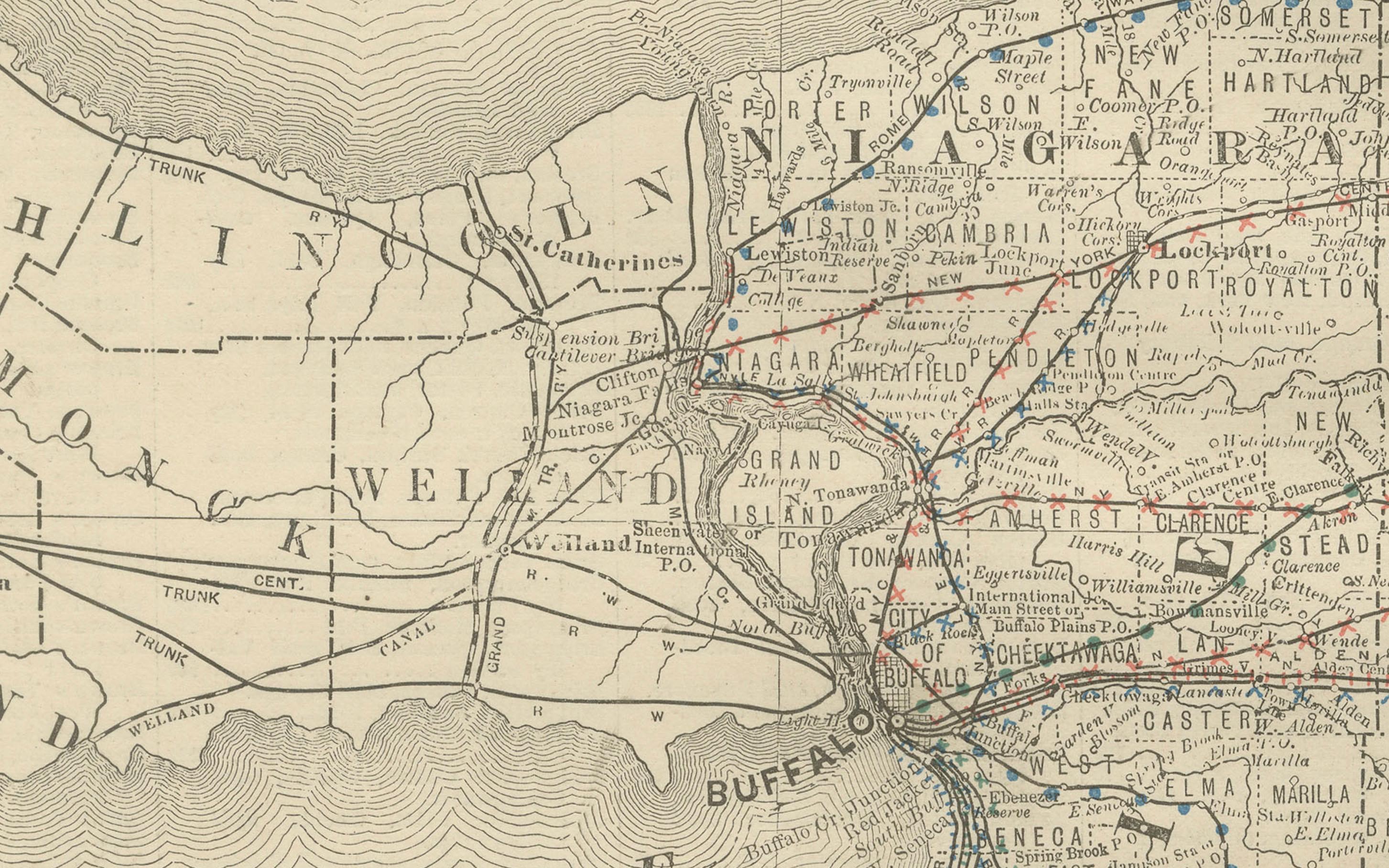 Mappa antica di Western New York - L'Empire State, ferrovie e contee, 1888 ca. in vendita 1
