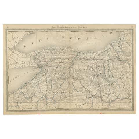 Western New York Antique Map – The Empire State, Railroads & Counties, c.1888