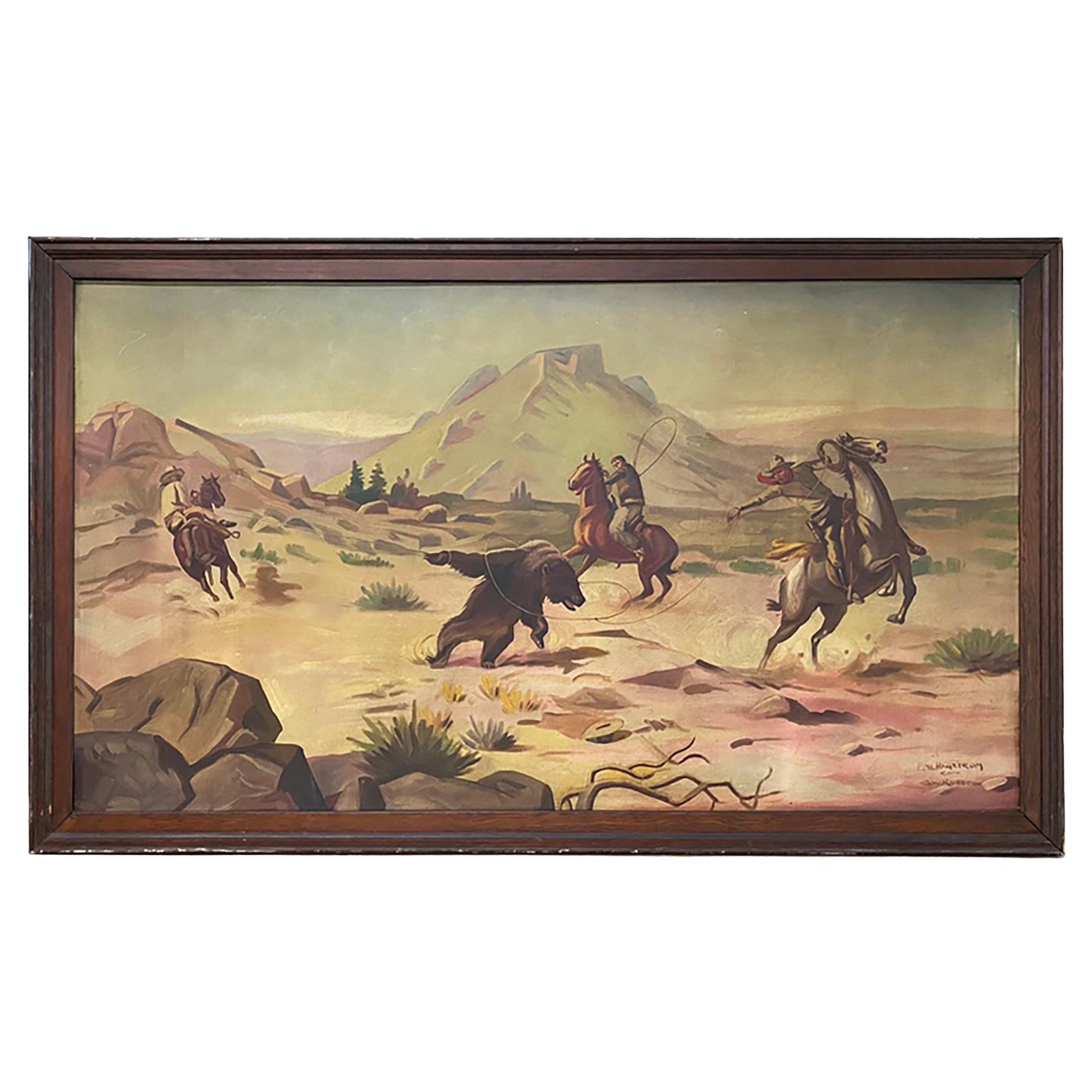 Western Painting C.M. Russell Copy by Emil Hagstrom 91" x 54"