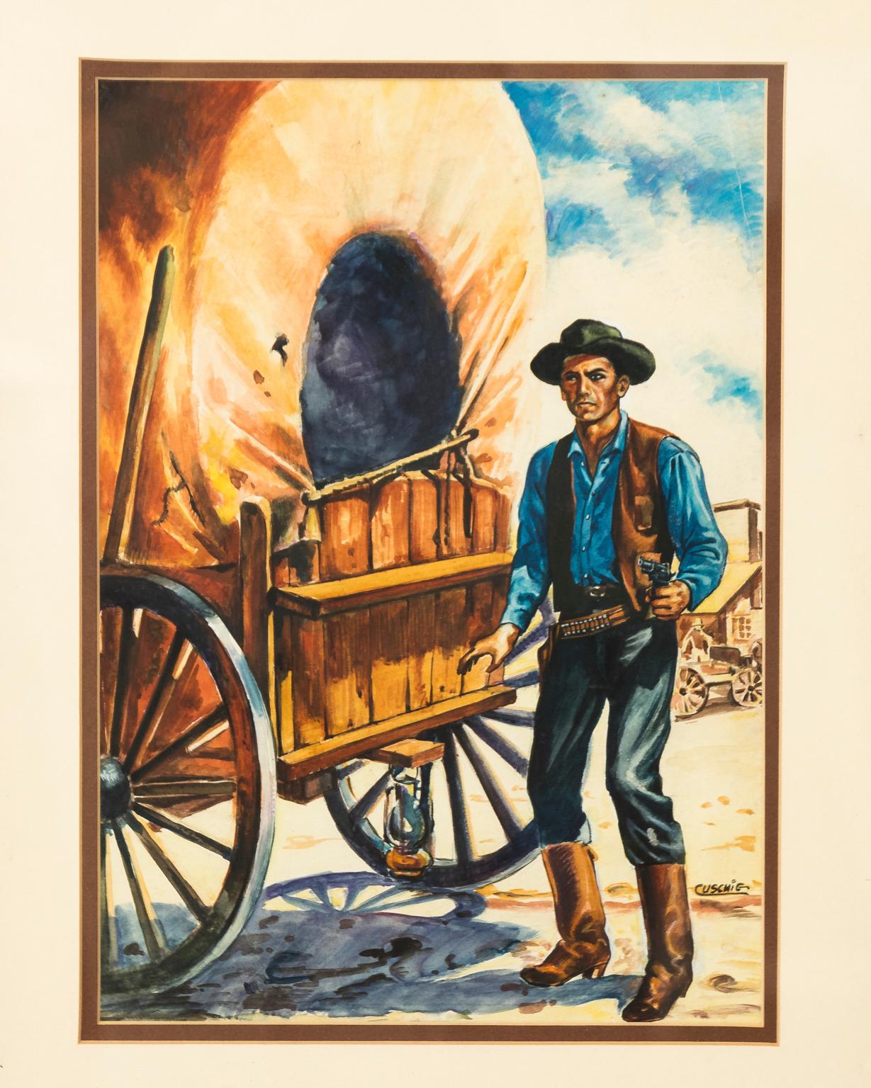 Painted Western Pulp Art Cover Illustration, Cuschiz For Sale