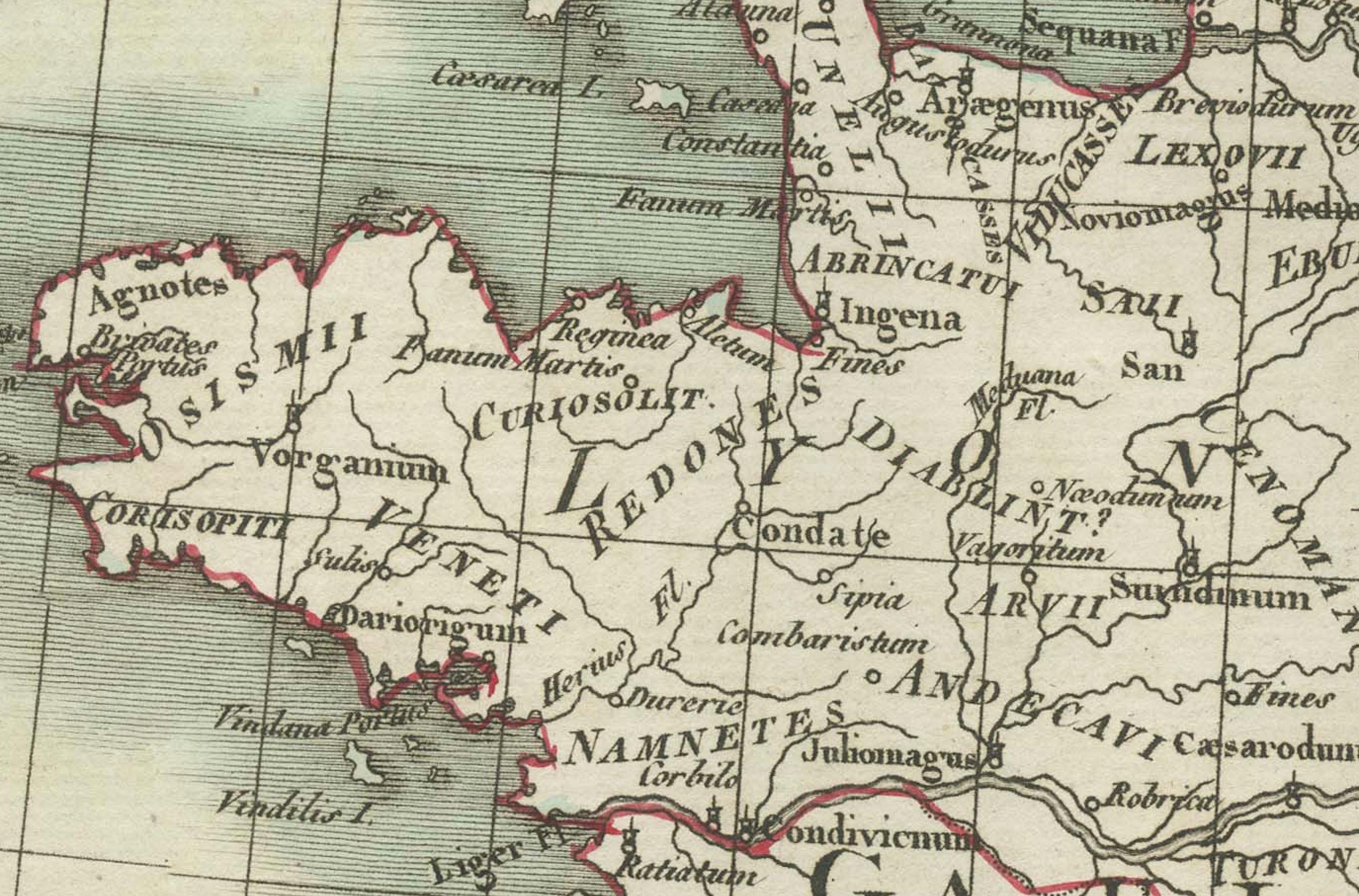 Inciso Mappa dell'Impero Romano d'Occidente: Isole Britanniche e Gallia - Atlante Tardieu del 1802 in vendita